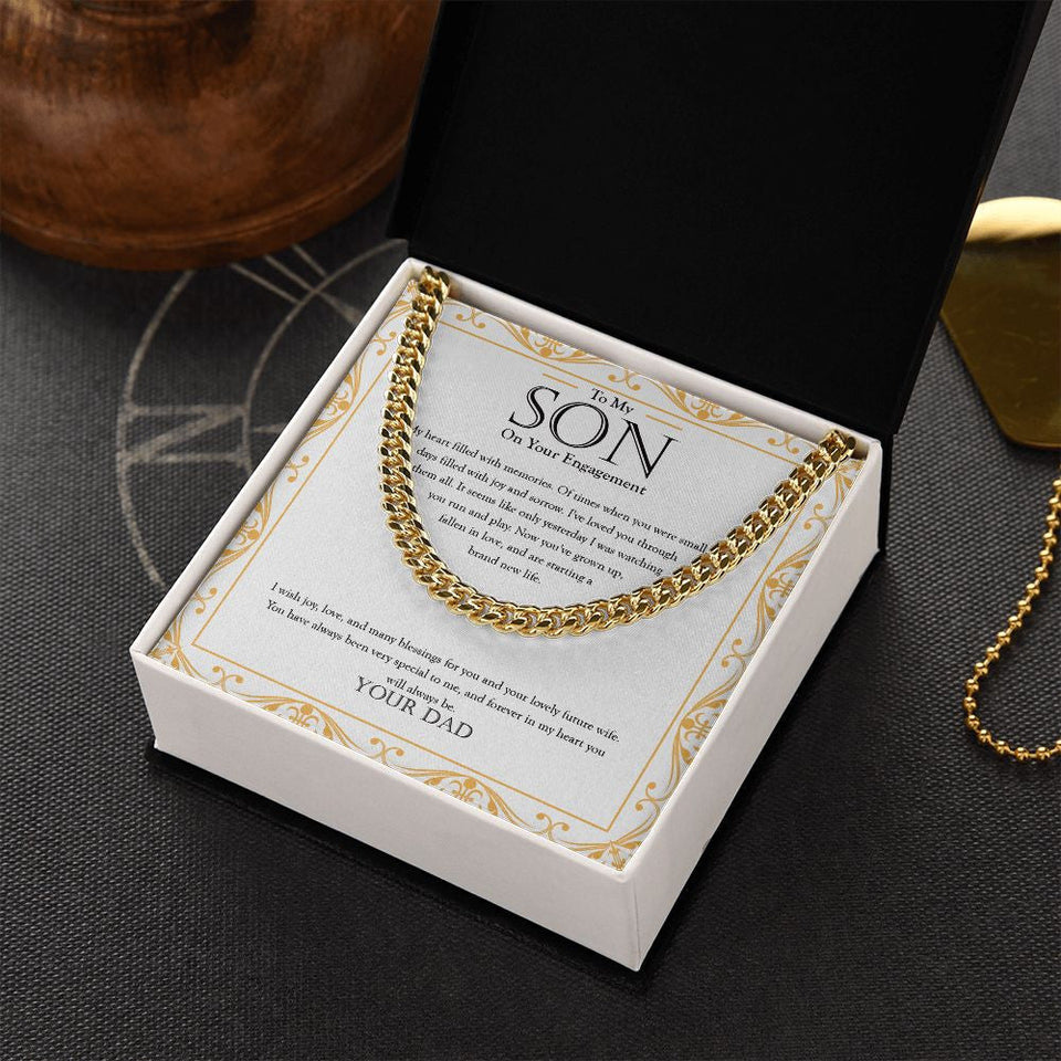 "Joy And Sorrow" Son Engagement Necklace Gift From Dad Cuban Link Chain Jewelry Box