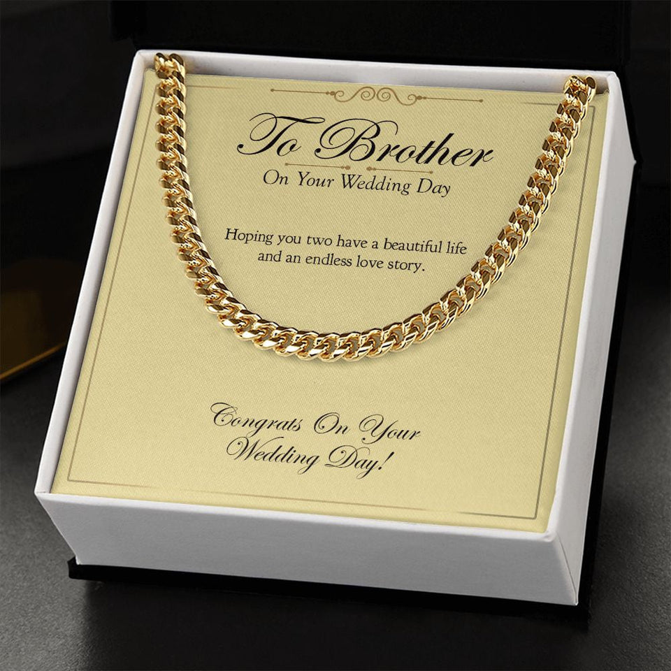 "Endless Love Story" Brother Wedding Day Necklace Gift From Sister Sibling Cuban Link Chain Jewelry Box