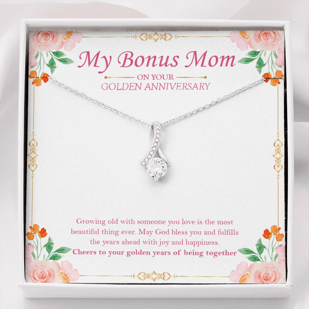 "Most Beautiful Thing Ever" Bonus Mom Golden Wedding Anniversary Necklace Gift From Daughter Son Alluring Beauty Pendant Jewelry Box