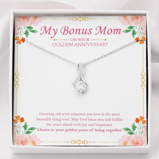 "Most Beautiful Thing Ever" Bonus Mom Golden Wedding Anniversary Necklace Gift From Daughter Son Alluring Beauty Pendant Jewelry Box