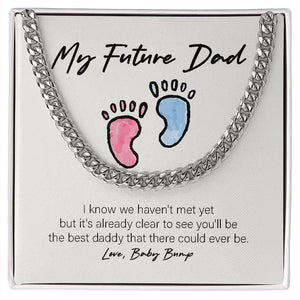 "Best Daddy There Could Be" Future Dad Necklace Gift From Future Daughter Son Unborn-Baby Cuban Link Chain Jewelry Box Baby Shower