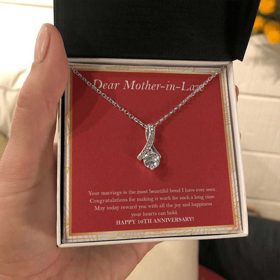 "Most Beautiful Bond" Dear Mother In Law 10th Wedding Anniversary Necklace Gift From Daughter-In-Law Son-In-Law Alluring Beauty Pendant Jewelry Box