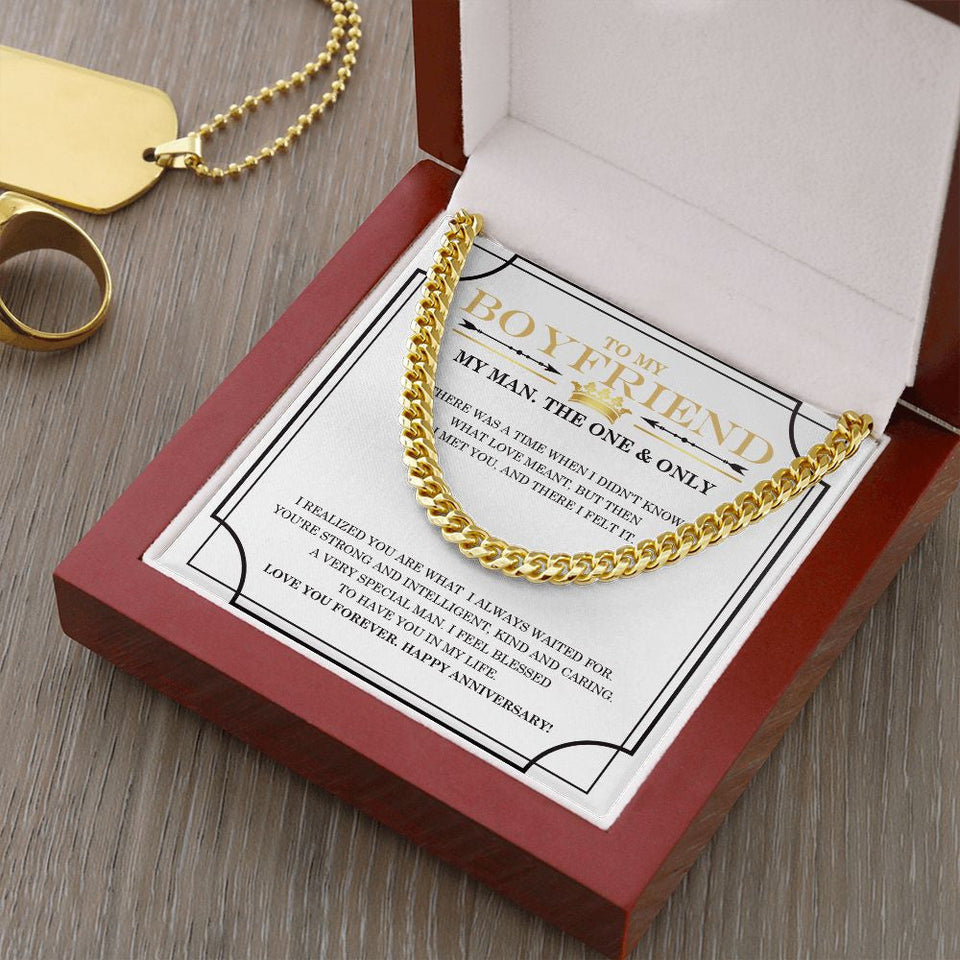 "The One And Only" Boyfriend Anniversary Necklace Gift From Girlfriend Cuban Link Chain Jewelry Box