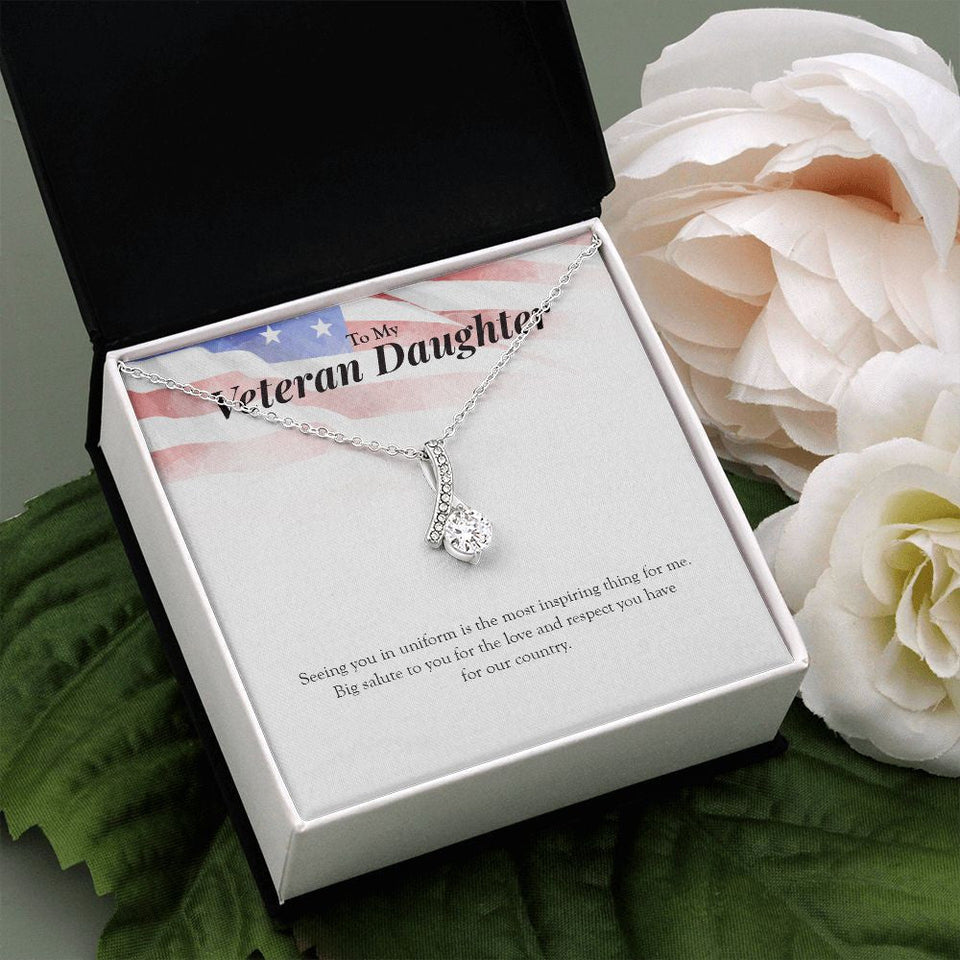 "Big Salute To You" Veteran Daughter Necklace Gift From Mom Dad Alluring Beauty Pendant Jewelry Box Deployment Veterans Day Thanksgiving