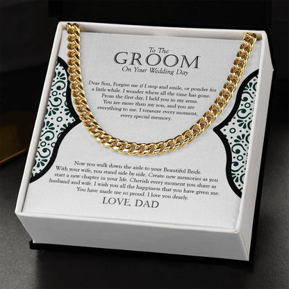 "Time Has Gone" Son Wedding Day Necklace Gift From Dad Cuban Link Chain Jewelry Box