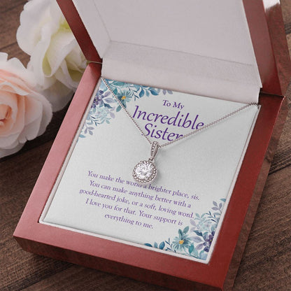 "World A Brighter Place" Incredible Sister Necklace Gift From Sis Brother Eternal Hope Pendant Jewelry Box Birthday Christmas Valentines Wedding
