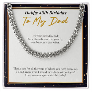 "A Year Wiser" Dad 40th Birthday Necklace Gift From Daughter Son Cuban Link Chain Jewelry Box