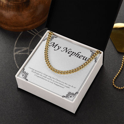 "Marriage Is A Huge Step" Nephew Engagement Necklace Gift From Uncle Aunt Cuban Link Chain Jewelry Box