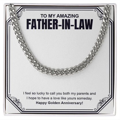"To Have Love Like Yours" Amazing Father In Law Golden Wedding Anniversary Necklace Gift From Daughter-In-Law Brother-In-Law Cuban Link Chain Jewelry Box