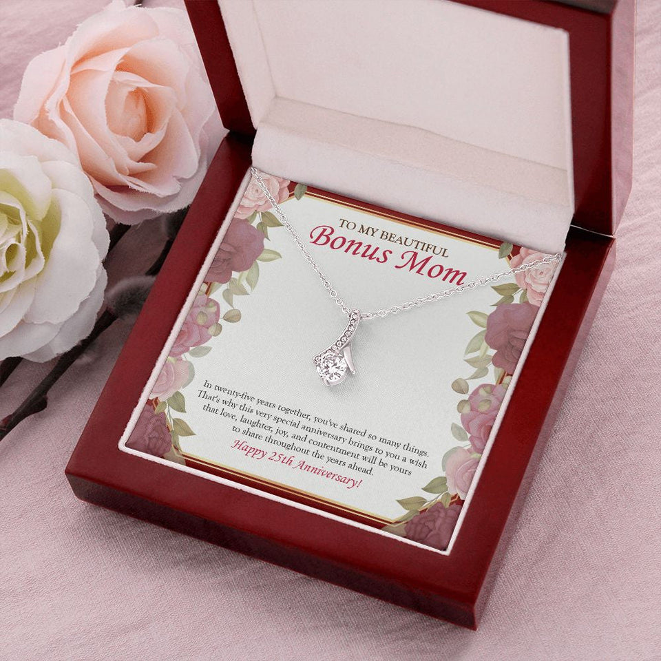 "In 25 Years Together" Beautiful Bonus Mom 25th Wedding Anniversary Necklace Gift From Daughter Son Alluring Beauty Pendant Jewelry Box
