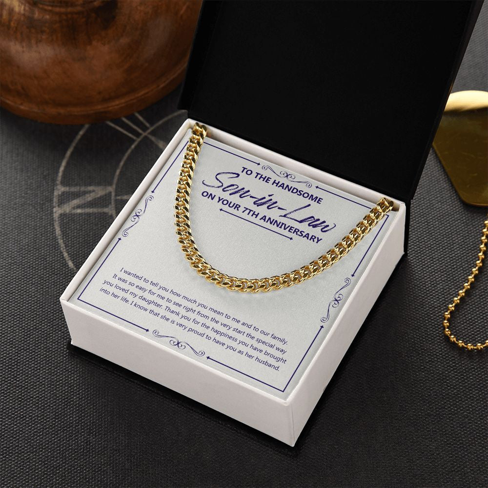 "Special Way You Love Her" Handsome Son In Law 7th Wedding Anniversary Necklace Gift From Mother-In-Law Father-In-Law Cuban Link Chain Jewelry Box