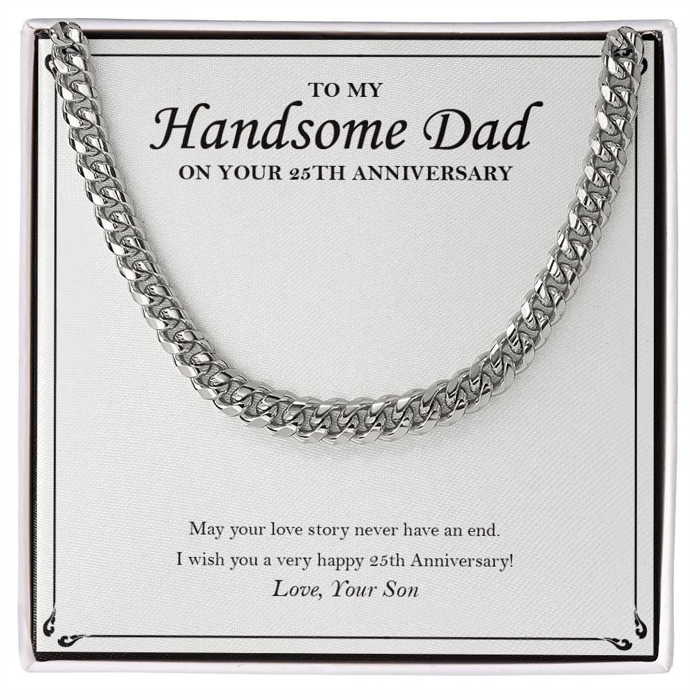 "Love Story Never End" Handsome Dad Silver Wedding Anniversary Necklace Gift From Son Daughter Cuban Link Chain Jewelry Box
