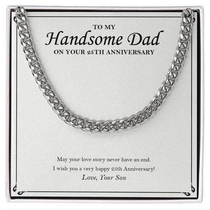 "Love Story Never End" Handsome Dad Silver Wedding Anniversary Necklace Gift From Son Daughter Cuban Link Chain Jewelry Box