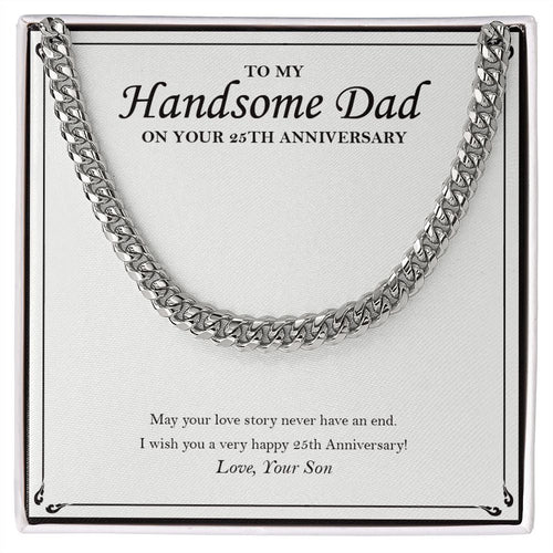 "Love Story Never End" Handsome Dad Silver Wedding Anniversary Necklace Gift From Son Daughter Cuban Link Chain Jewelry Box