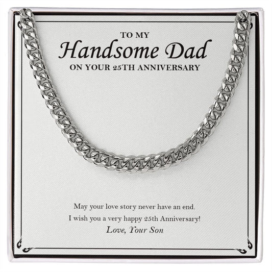 "Love Story Never End" Handsome Dad Silver Wedding Anniversary Necklace Gift From Son Daughter Cuban Link Chain Jewelry Box
