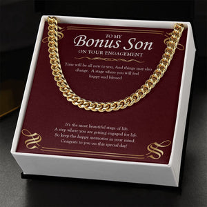 "Happy And Blessed" Bonus Son Engagement Necklace Gift From Mom Dad Parents Cuban Link Chain Jewelry Box