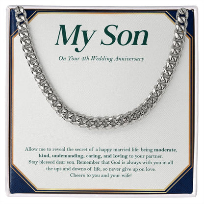 "The Secret Of A Happy Married Life" Son 4th Wedding Anniversary Necklace From Mom Dad Parents Cuban Link Chain Jewelry Box
