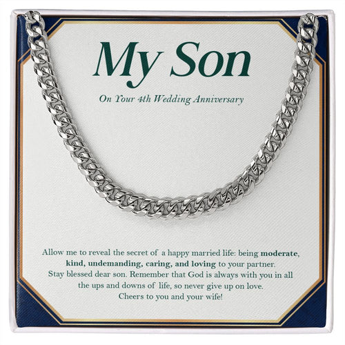 "The Secret Of A Happy Married Life" Son 4th Wedding Anniversary Necklace From Mom Dad Parents Cuban Link Chain Jewelry Box