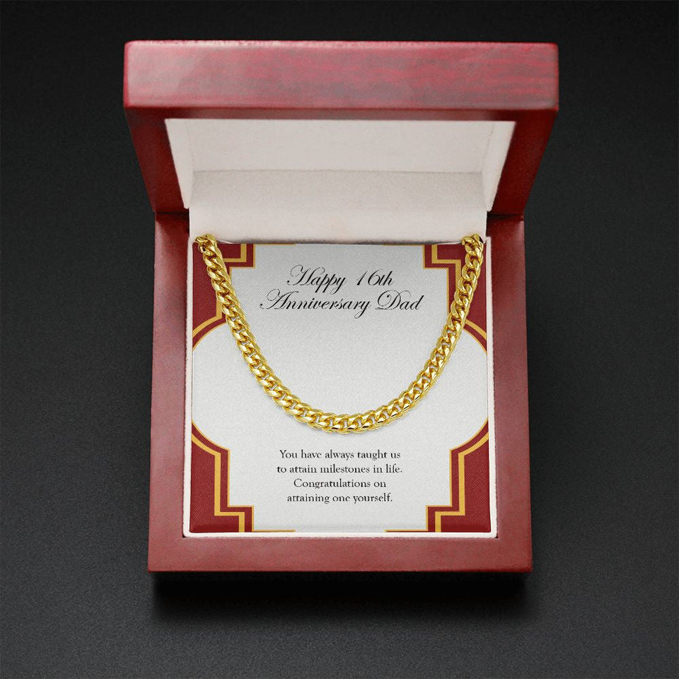 "Attaining One Yourself" Dad 16th Wedding Anniversary Necklace Gift From Daughter Son Cuban Link Chain Jewelry Box