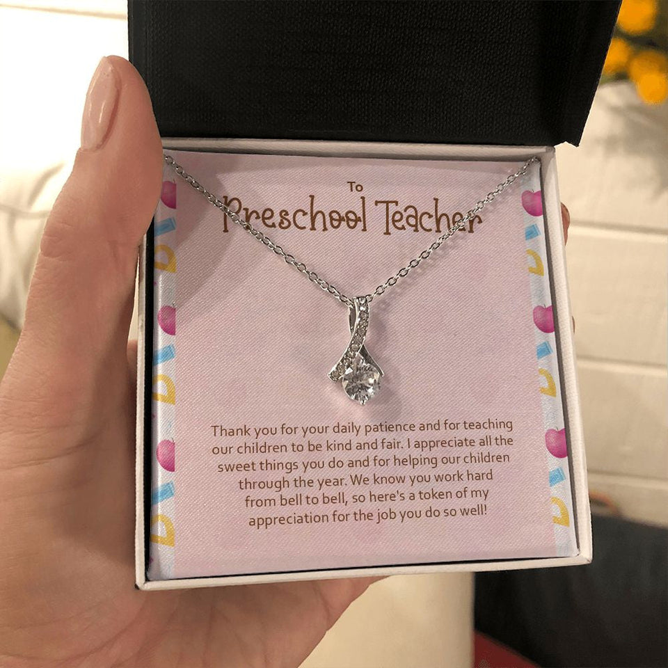 "Teaching Our Children" Preschool Teacher Necklace Gift From Student Teacher Alluring Beauty Pendant Jewelry Box Teachers Day Graduation Christmas