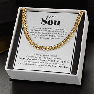 "A Boy Used To Be" Son Graduation Necklace Gift From Mom Dad Parents Cuban Link Chain Jewelry Box