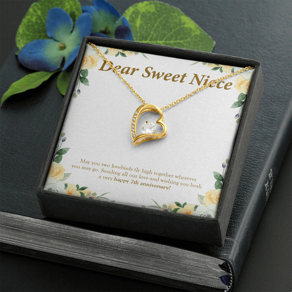 "May You Two Fly High" Sweet Niece 7th Wedding Anniversary Necklace Gift From Uncle Aunt Forever Love Pendant Jewelry Box