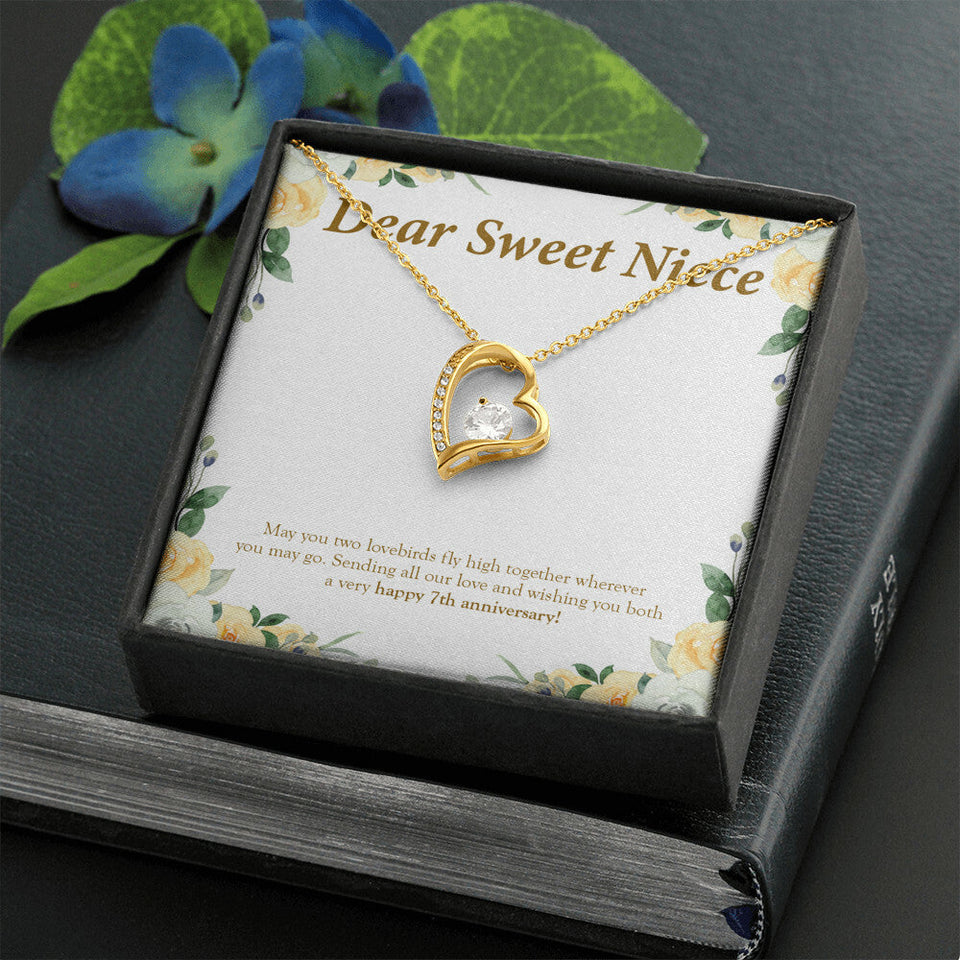 "May You Two Fly High" Sweet Niece 7th Wedding Anniversary Necklace Gift From Uncle Aunt Forever Love Pendant Jewelry Box