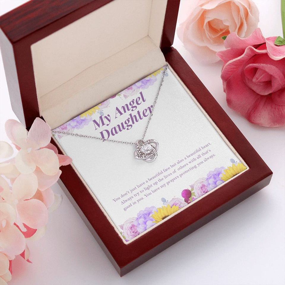 "Light Up The Lives" Angel Daughter Necklace Gift From Mom Dad Alluring Beauty Pendant Jewelry Box Birthday Christmas Graduation Valentines