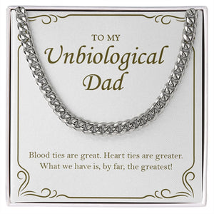 "By Far The Greatest" Unbiological Dad Necklace Gift From Daughter Son Cuban Link Chain Jewelry Box Birthday Christmas New Year Thanksgiving