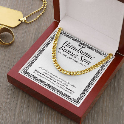 "We Are All So Proud" Handsome Bonus Son 2nd Wedding Anniversary Necklace Gift From Mom Dad Cuban Link Chain Jewelry Box