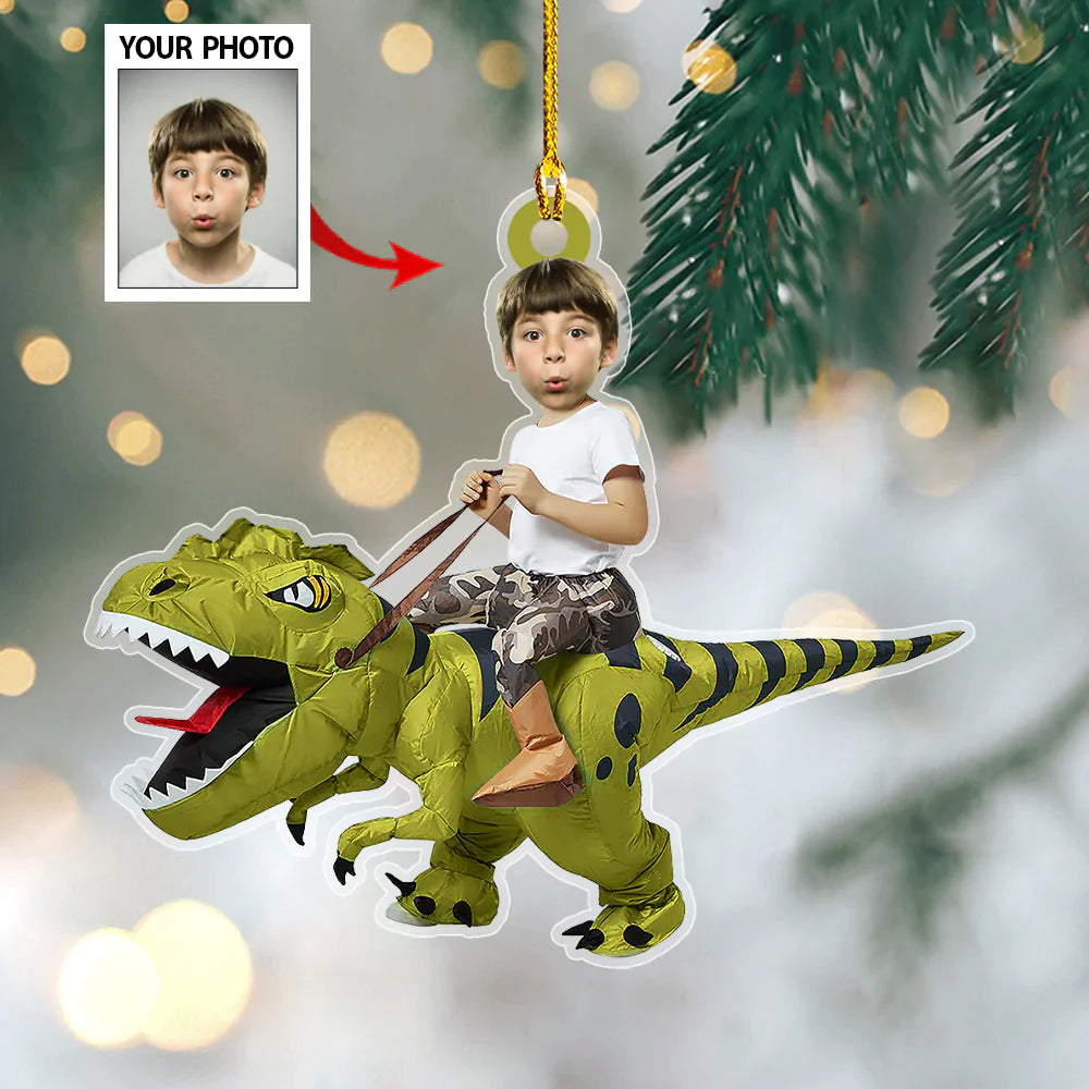 Personalized Kid In Tyrannosaurus Rex Costum Ornament - Christmas Ornament