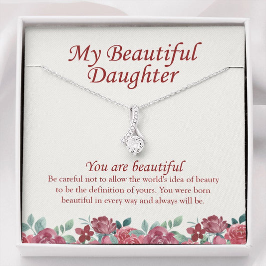 "You Are Beautiful" Beautiful Daughter Necklace Gift From Mom Dad Parents Alluring Beauty Pendant Jewelry Box Christmas Birthday New Year Valentines