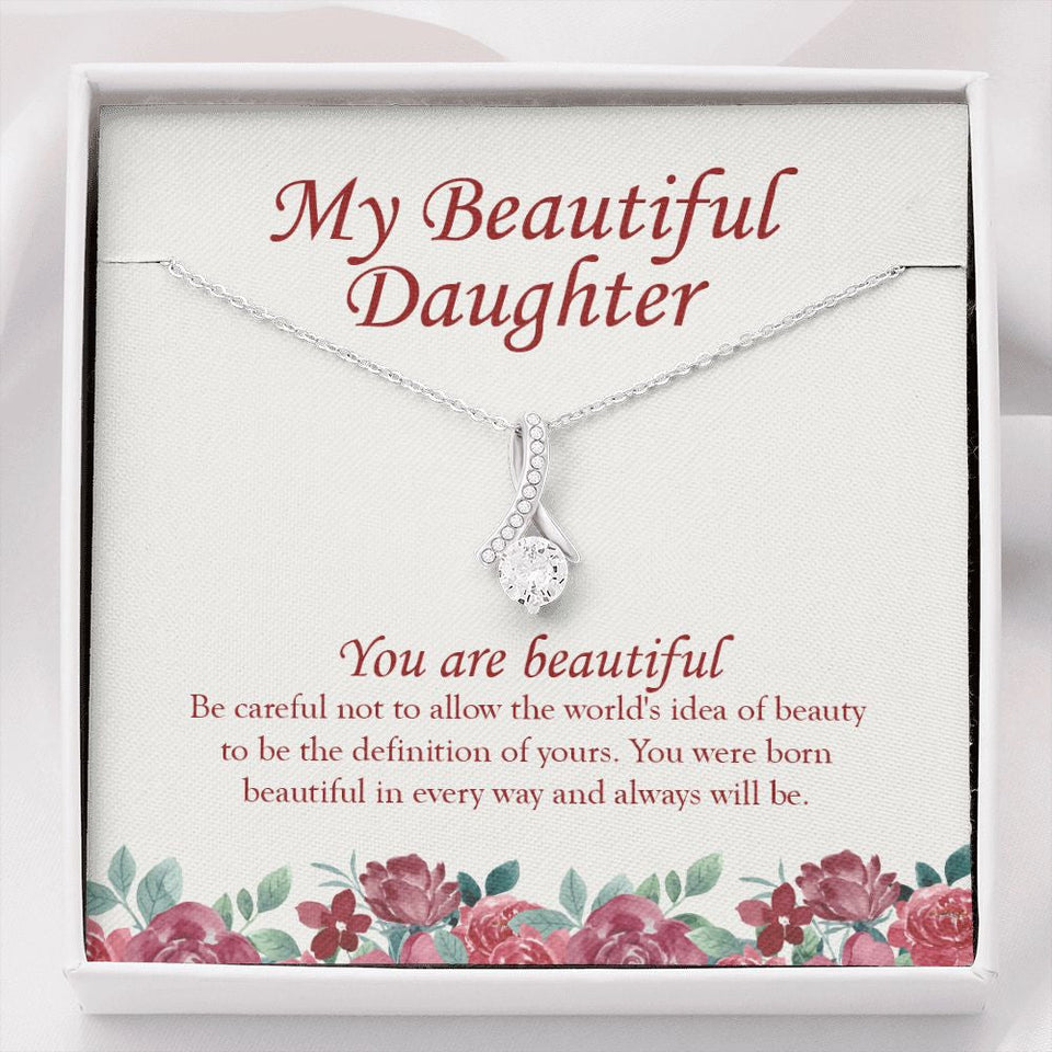 "You Are Beautiful" Beautiful Daughter Necklace Gift From Mom Dad Parents Alluring Beauty Pendant Jewelry Box Christmas Birthday New Year Valentines