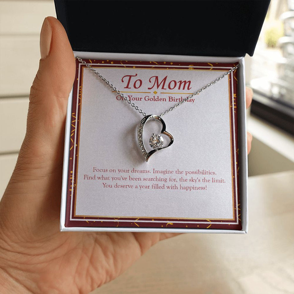 "Focus On Your Dreams" Mom Golden Birthday Necklace Gift From Daughter Son Forever Love Pendant Jewelry Box