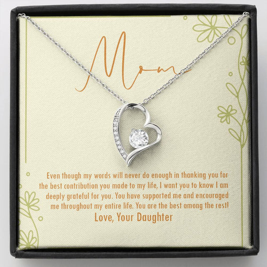 "Great Contribution" Mom Necklace Gift From Daughter Forever Love Pendant Jewelry Box Mothers Day Birthday Christmas Valentines