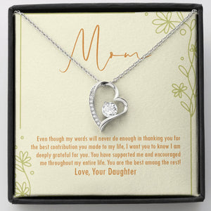 "Great Contribution" Mom Necklace Gift From Daughter Forever Love Pendant Jewelry Box Mothers Day Birthday Christmas Valentines