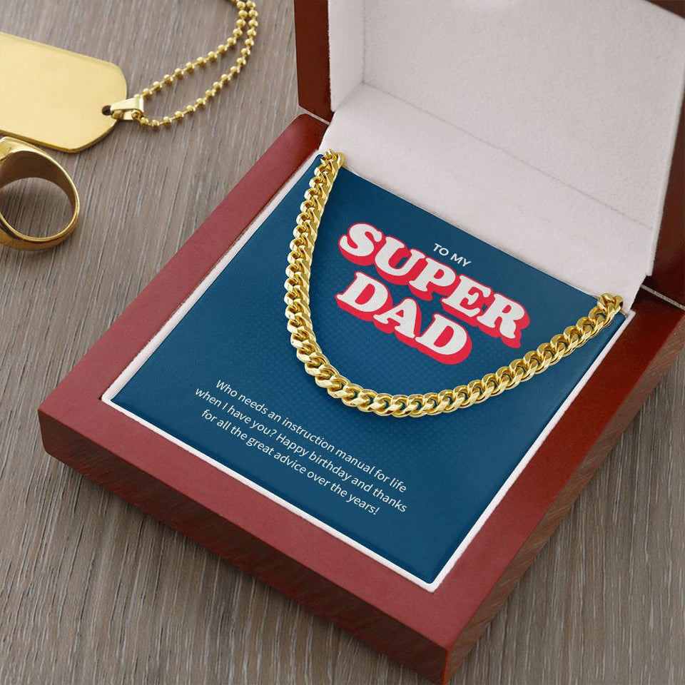 "Instruction Manual" Super Dad Birthday Necklace Gift From Daughter Son Cuban Link Chain Jewelry Box