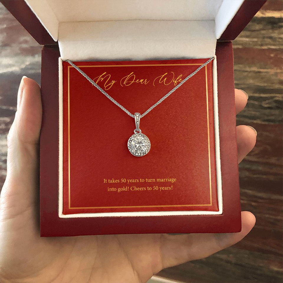"Marriage Into Gold" Wife Golden Wedding Anniversary Necklace Gift From Husband Eternal Hope Pendant Jewelry Box