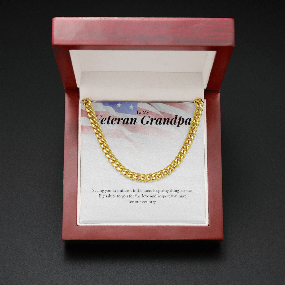 "Big Salute To You" Veteran Grandpa Necklace Gift From Granddaughter Grandson Cuban Link Chain Jewelry Box Deployment Veterans Day Thanksgiving