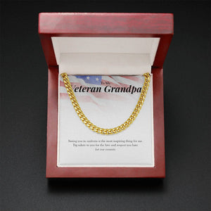 "Big Salute To You" Veteran Grandpa Necklace Gift From Granddaughter Grandson Cuban Link Chain Jewelry Box Deployment Veterans Day Thanksgiving