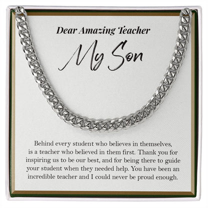 "Behind Every Student" Amazing Teacher Son Necklace Gift From Mom Dad Cuban Link Chain Jewelry Box Teachers Day Thanksgiving Birthday