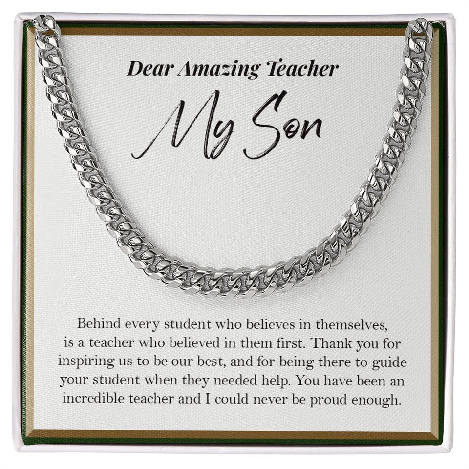 "Behind Every Student" Amazing Teacher Son Necklace Gift From Mom Dad Cuban Link Chain Jewelry Box Teachers Day Thanksgiving Birthday