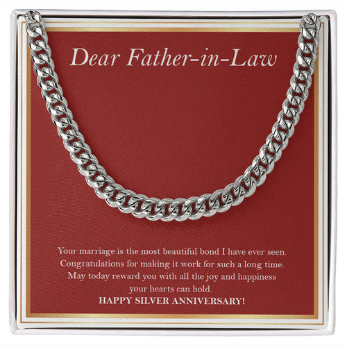 "A Beautiful Marriage Bond" Father In Law Silver Wedding Anniversary Necklace Gift From Daughter-In-Law Son-In-Law Cuban Link Chain Jewelry Box