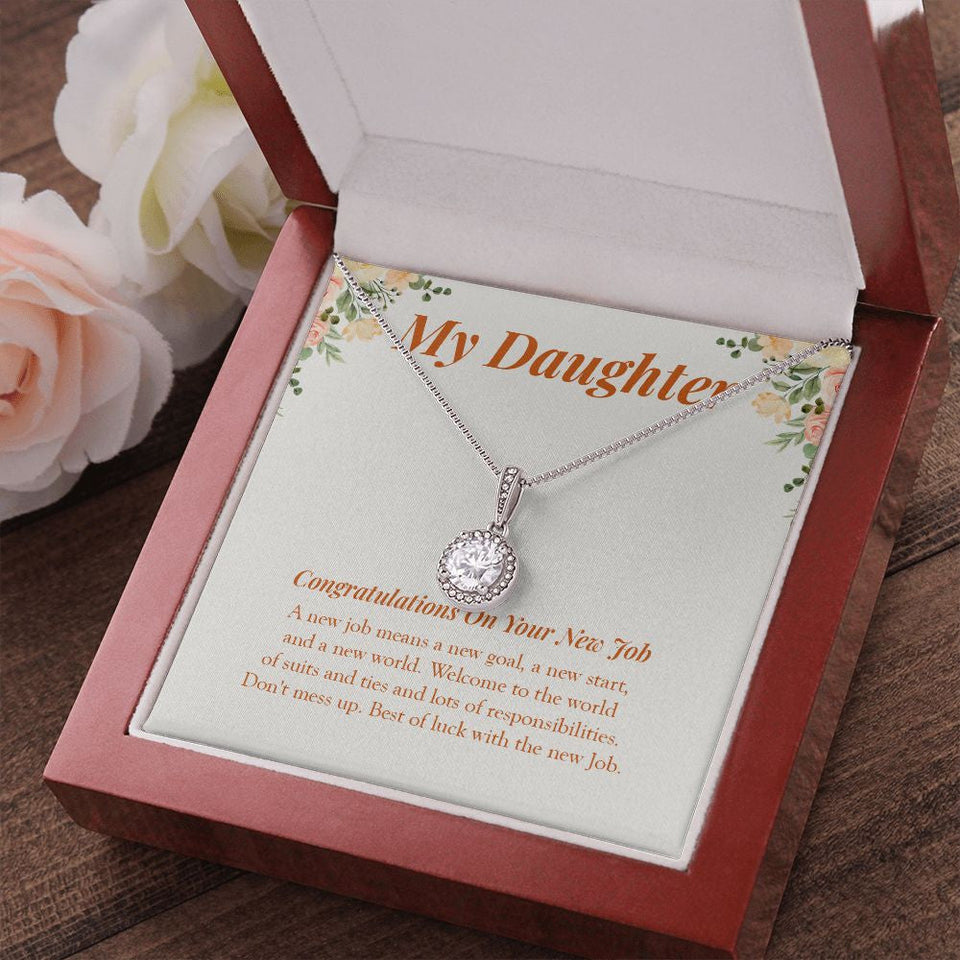 "New Job And Goal" Daughter Job Promotion Necklace Gift From Mom Dad Parents Eternal Hope Pendant Jewelry Box