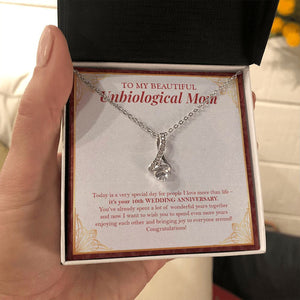 "Special Day For People I Love" Beautiful Unbiological Mom 10th Wedding Anniversary Necklace Gift From Daughter Son Alluring Beauty Pendant Jewelry Box