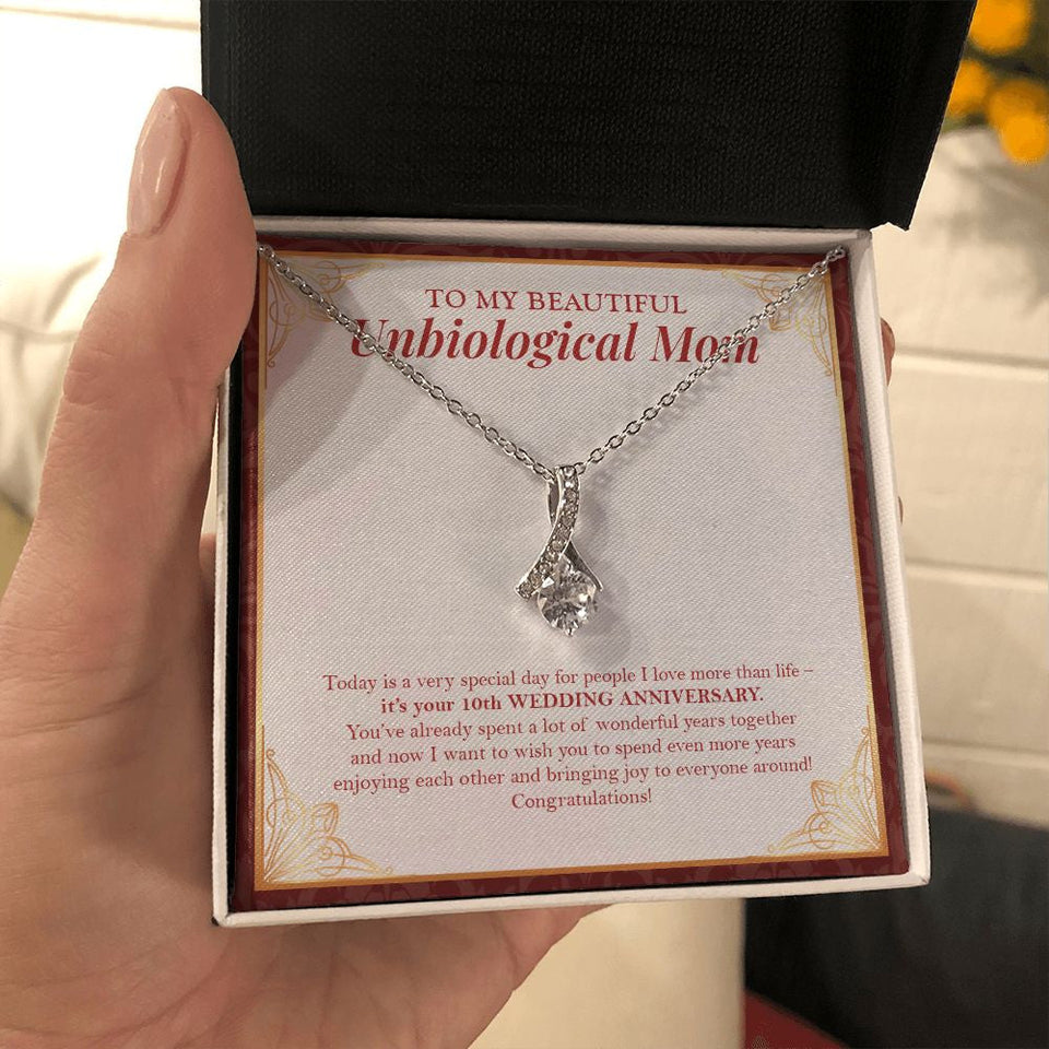 "Special Day For People I Love" Beautiful Unbiological Mom 10th Wedding Anniversary Necklace Gift From Daughter Son Alluring Beauty Pendant Jewelry Box