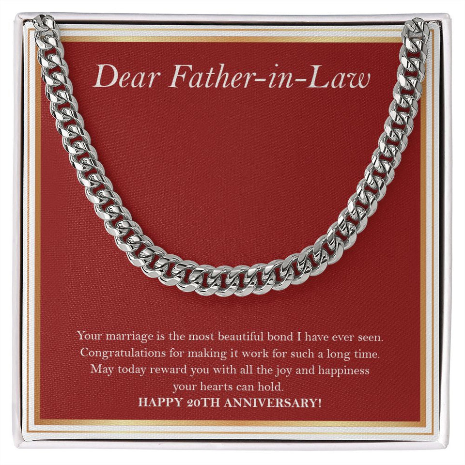 "Most Beautiful Bond" Father In Law 20th Wedding Anniversary Necklace Gift From Daughter-In-Law Son-In-Law Cuban Link Chain Jewelry Box