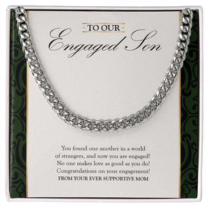 "In A World Of Strangers" Son Engagement Necklace Gift From Mom Dad Parents Cuban Link Chain Jewelry Box