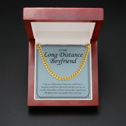 "Always Be There For You" Long-Distance Boyfriend Necklace Gift From Girlfriend Cuban Link Chain Jewelry Box Anniversary Valentines Birthday Christmas