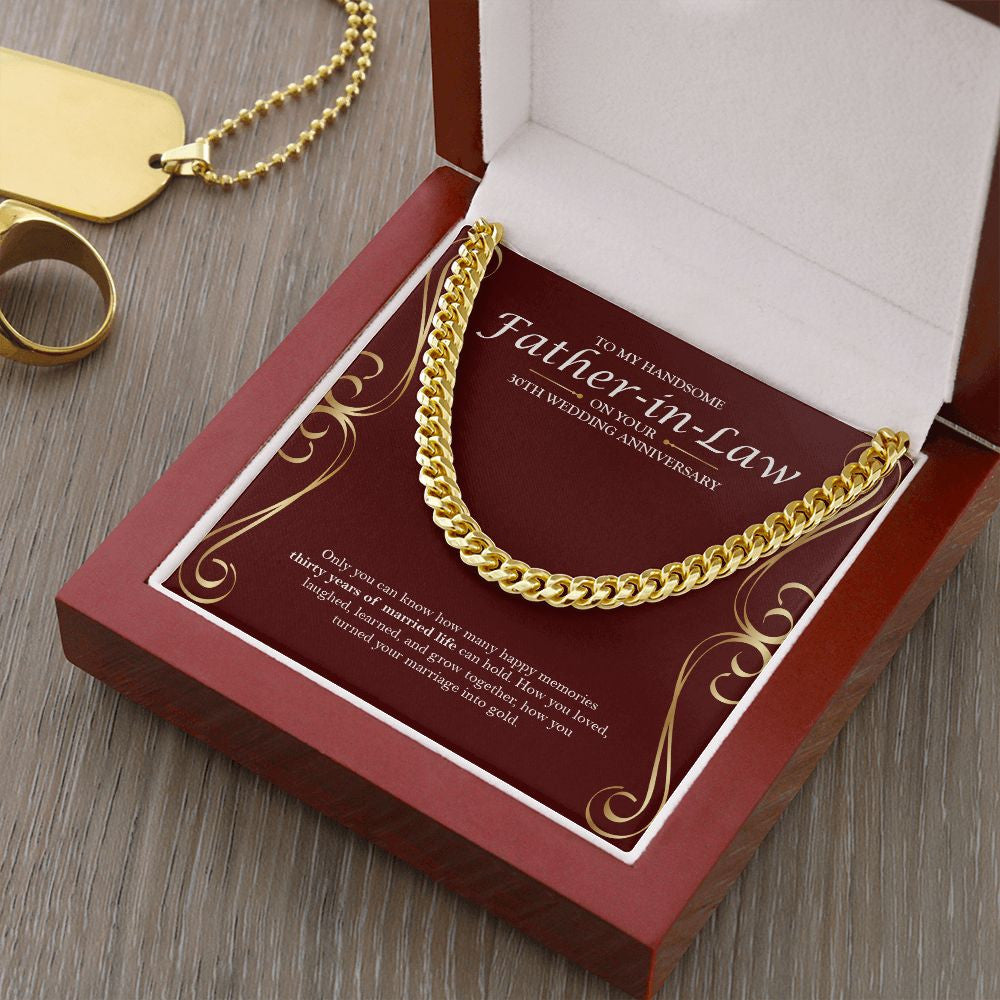 "Thirty Years Of Memories" Handsome Father In Law 30th Wedding Anniversary Necklace Gift From Son-In-Law Daughter-In-Law Cuban Link Chain Jewelry Box